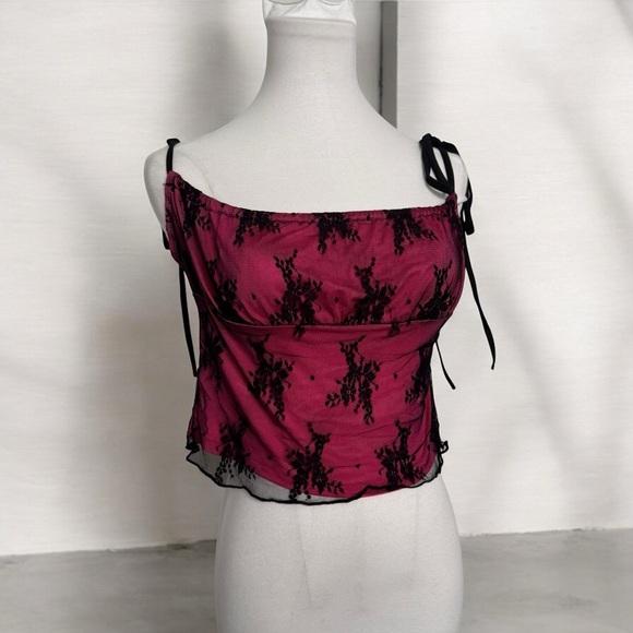 Kolly mesh Black and Pink Lace Women's Top punk princess whimsigoth M - Picture 1 of 5